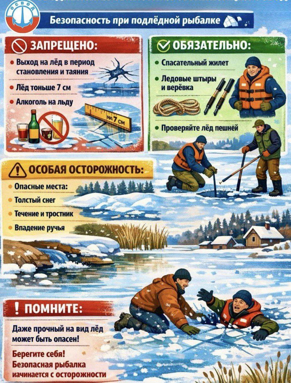 Соблюдайте правила безопасности при подлёдной рыбалке